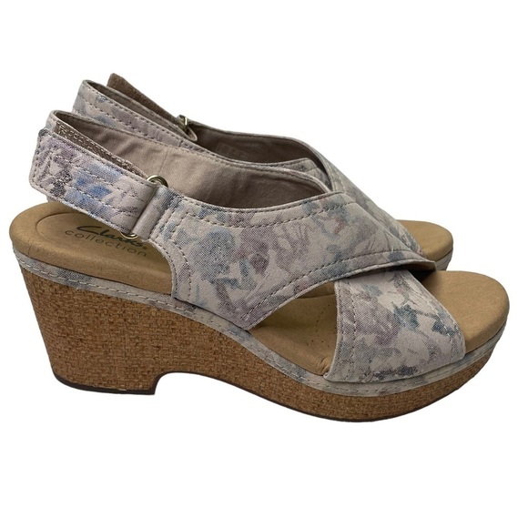 Clarks Collection Women’s Metallic Floral Platform Heeled Sandals - Picture 2 of 10
